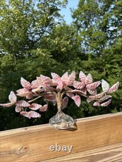 Venetian Opalescent Pink Art Glass'Bonsai Flower Tree MCM