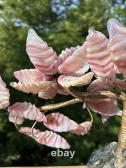 Venetian Opalescent Pink Art Glass'Bonsai Flower Tree MCM