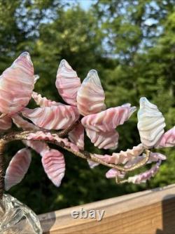 Venetian Opalescent Pink Art Glass'Bonsai Flower Tree MCM