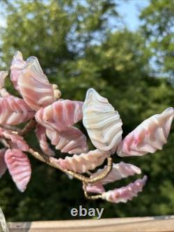 Venetian Opalescent Pink Art Glass'Bonsai Flower Tree MCM