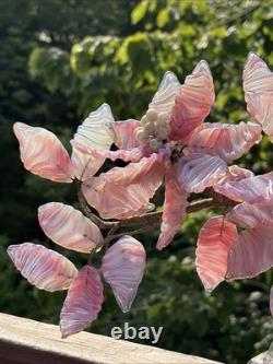Venetian Opalescent Pink Art Glass'Bonsai Flower Tree MCM