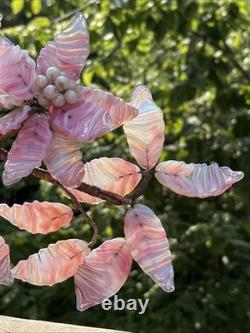 Venetian Opalescent Pink Art Glass'Bonsai Flower Tree MCM