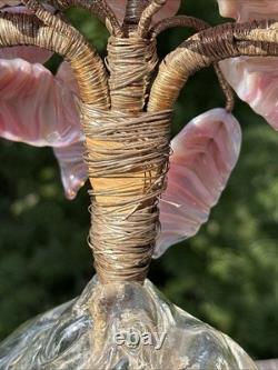 Venetian Opalescent Pink Art Glass'Bonsai Flower Tree MCM