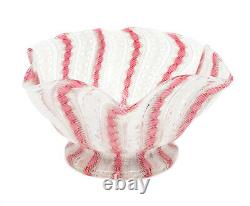 Venetian Pink & White Art Glass Latticino Handkerchief Vase