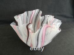 Venini Murano glass Black pink & white Filigree pattern hankerchief vase