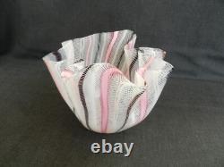 Venini Murano glass Black pink & white Filigree pattern hankerchief vase