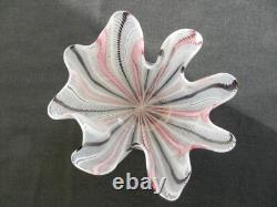 Venini Murano glass Black pink & white Filigree pattern hankerchief vase