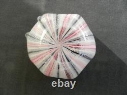 Venini Murano glass Black pink & white Filigree pattern hankerchief vase
