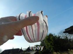 Venini Murano glass Black pink & white Filigree pattern hankerchief vase