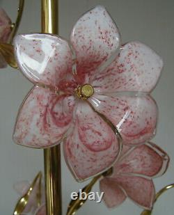 Venini Vintage Italian Murano Art Glass Pink Flowers Chandelier Ceiling Light