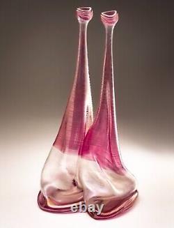 Vera Walther Glass Pink Vase Signed Heiner Düsterhaus 32cm Germany Mid 20th C