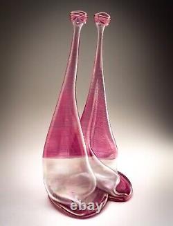 Vera Walther Glass Pink Vase Signed Heiner Düsterhaus 32cm Germany Mid 20th C