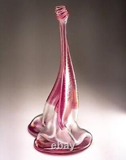 Vera Walther Glass Pink Vase Signed Heiner Düsterhaus 32cm Germany Mid 20th C