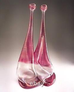 Vera Walther Glass Pink Vase Signed Heiner Düsterhaus 32cm Germany Mid 20th C