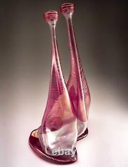 Vera Walther Glass Pink Vase Signed Heiner Düsterhaus 32cm Germany Mid 20th C