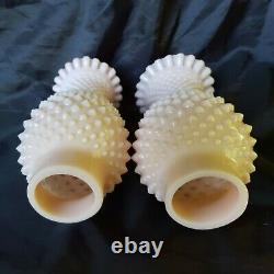 Very Rare Fenton Pale Pink Milk Glass Hobnail Finger Loop Hurricane Lamp