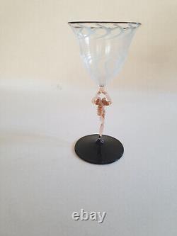Very rare 30's Deco Bimini glass nude female stem peach pink black & white