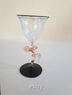 Very rare 30's Deco Bimini glass nude female stem peach pink black & white