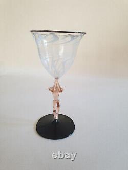 Very rare 30's Deco Bimini glass nude female stem peach pink black & white
