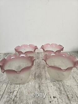 Vianne Art Glass Shade Large Fitter Pink Cranberry Trim Art Nouveau Set of 4