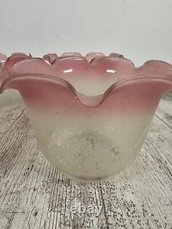 Vianne Art Glass Shade Large Fitter Pink Cranberry Trim Art Nouveau Set of 4