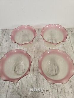 Vianne Art Glass Shade Large Fitter Pink Cranberry Trim Art Nouveau Set of 4