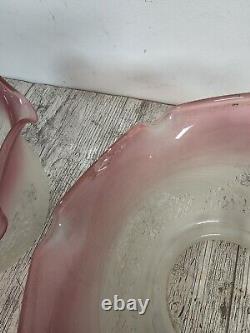 Vianne Art Glass Shade Large Fitter Pink Cranberry Trim Art Nouveau Set of 4