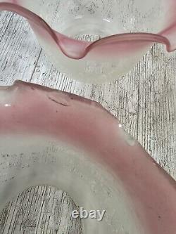 Vianne Art Glass Shade Large Fitter Pink Cranberry Trim Art Nouveau Set of 4
