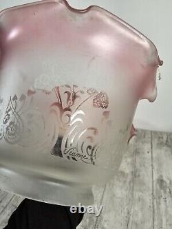 Vianne Art Glass Shade Large Fitter Pink Cranberry Trim Art Nouveau Set of 4