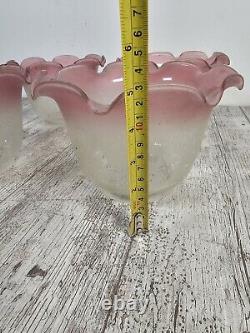Vianne Art Glass Shade Large Fitter Pink Cranberry Trim Art Nouveau Set of 4