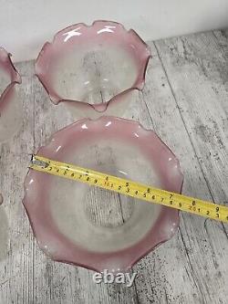 Vianne Art Glass Shade Large Fitter Pink Cranberry Trim Art Nouveau Set of 4