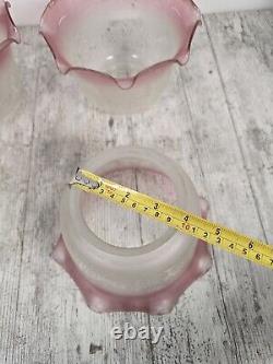 Vianne Art Glass Shade Large Fitter Pink Cranberry Trim Art Nouveau Set of 4