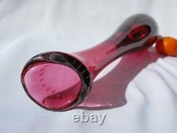 Vicke Lindstrand Art Glass Controlled bubble Cranberry Pink Vase Signed