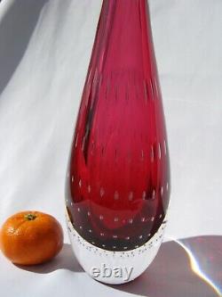 Vicke Lindstrand Art Glass Controlled bubble Cranberry Pink Vase Signed