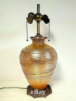 Victor Durand Aurene Threaded Glass Table Lamp Pink Yellow Orange Tones