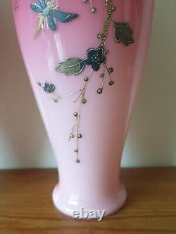 Victorian Antique Art Glass Harrach Vases with Enamel Decoration