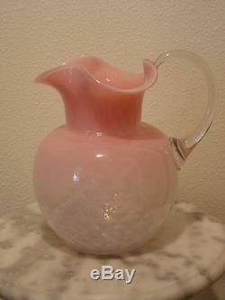 Victorian Antique Art Glass Webb Pink Opalescent Diamond Optic Water Pitcher