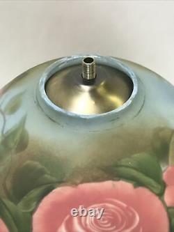 Victorian Art Deco Style Boudoir Table Lamp Reverse Painted Rose Pink Blue Green