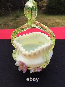 Victorian Art Glass Basket Twisted Thorn uranium Stevens + Williams Webb era