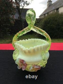 Victorian Art Glass Basket Twisted Thorn uranium Stevens + Williams Webb era