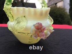 Victorian Art Glass Basket Twisted Thorn uranium Stevens + Williams Webb era