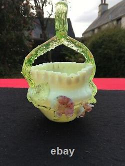 Victorian Art Glass Basket Twisted Thorn uranium Stevens + Williams Webb era