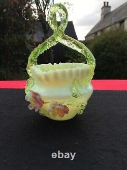 Victorian Art Glass Basket Twisted Thorn uranium Stevens + Williams Webb era