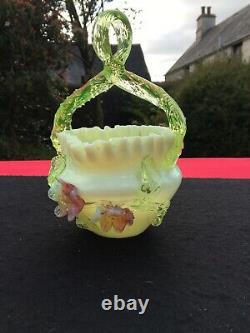 Victorian Art Glass Basket Twisted Thorn uranium Stevens + Williams Webb era