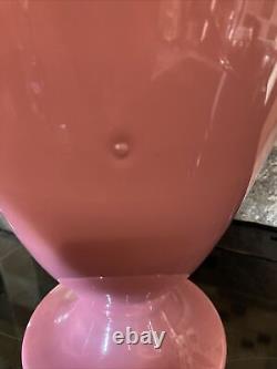 Victorian Art Glass Hand Painted Enameled Pink Opaline Large 14Vase 19th C