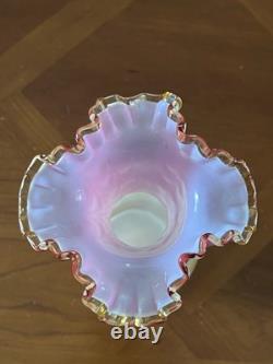 Victorian Cased Art Glass 10 1/4 Vase, Amber Rim, Drapery Pattern, c. 1900