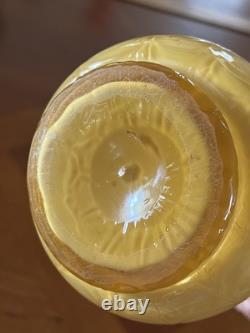 Victorian Cased Art Glass 10 1/4 Vase, Amber Rim, Drapery Pattern, c. 1900