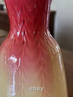 Victorian Cased Art Glass 10 1/4 Vase, Amber Rim, Drapery Pattern, c. 1900