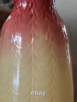 Victorian Cased Art Glass 10 1/4 Vase, Amber Rim, Drapery Pattern, c. 1900