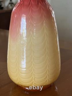 Victorian Cased Art Glass 10 1/4 Vase, Amber Rim, Drapery Pattern, c. 1900
